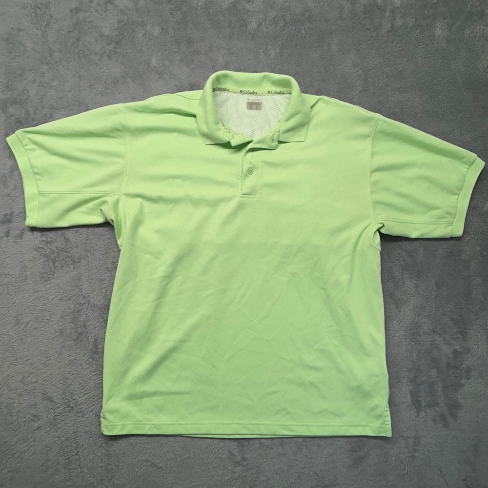 Columbia PFG Mens Polo Shirt Large Lime Green Short Sleeve Fishing Ventilated L